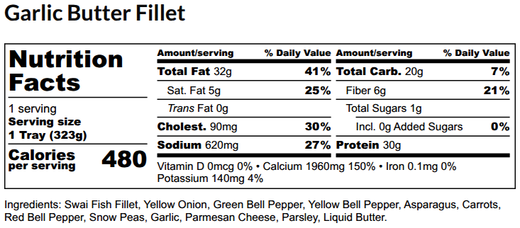 Nutritional Facts - Garlic Butter Fillet 6oz